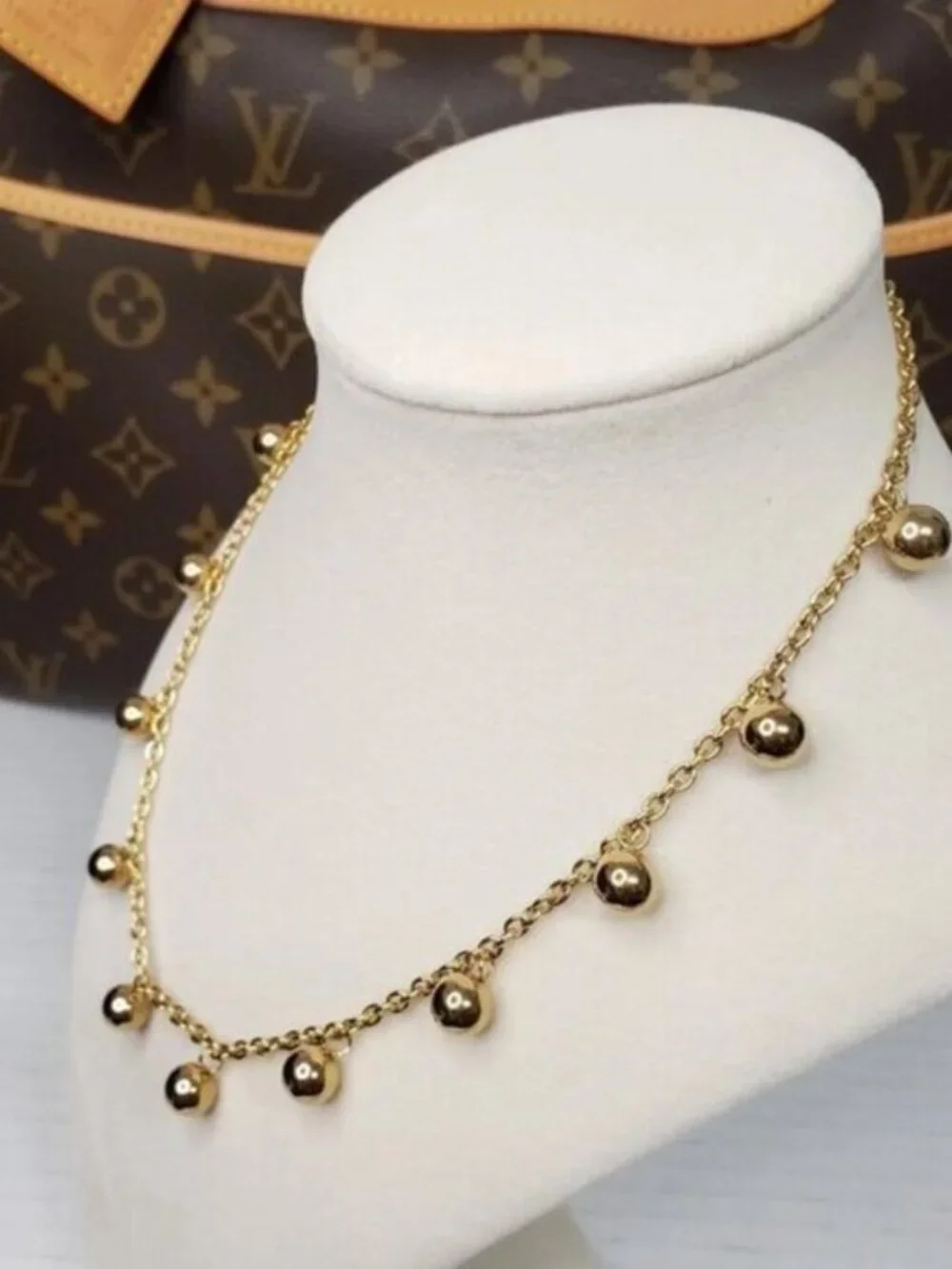Authentic Louis Vuitton Lock&Key w/ Unbranded Golden Balls Stainless Steel Chain